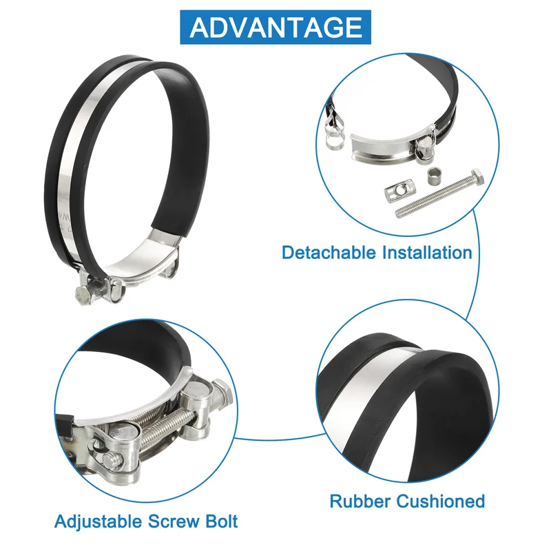 T-Bolt Hose Clamp 2Pcs 122-130mm Rubber Cushion Metal Intake Intercooler Clamps