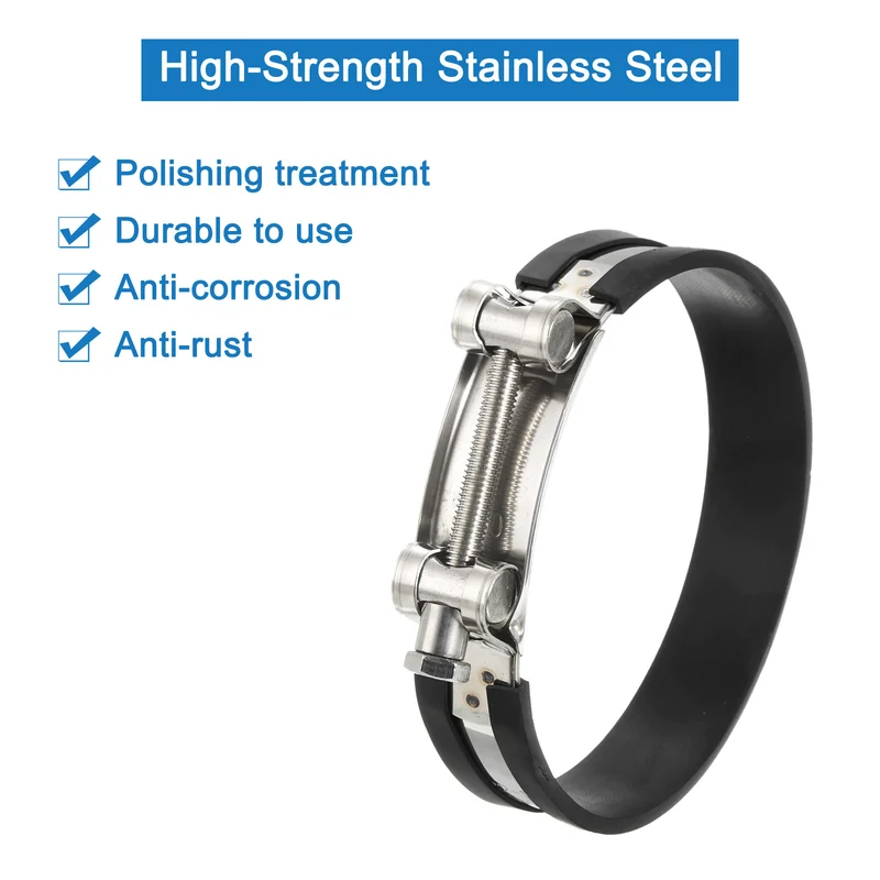 T-Bolt Hose Clamp 2Pcs 122-130mm Rubber Cushion Metal Intake Intercooler Clamps