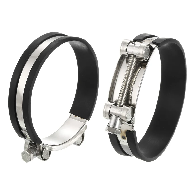 T-Bolt Hose Clamp 2Pcs 104-112mm Rubber Cushion Metal Intake Intercooler Clamps