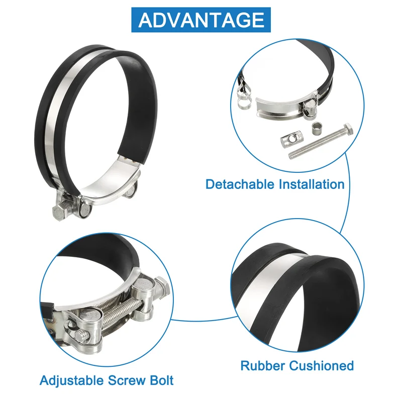 T-Bolt Hose Clamp 2Pcs 104-112mm Rubber Cushion Metal Intake Intercooler Clamps