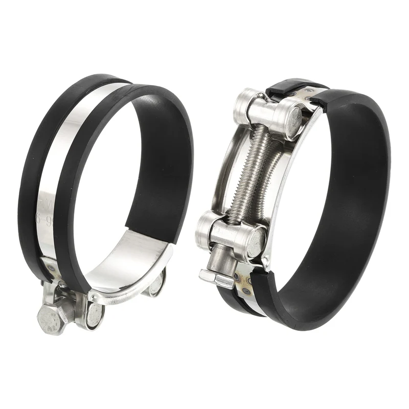 T-Bolt Hose Clamp 2Pcs 86-91mm Rubber Cushion Metal Intake Intercooler Clamps