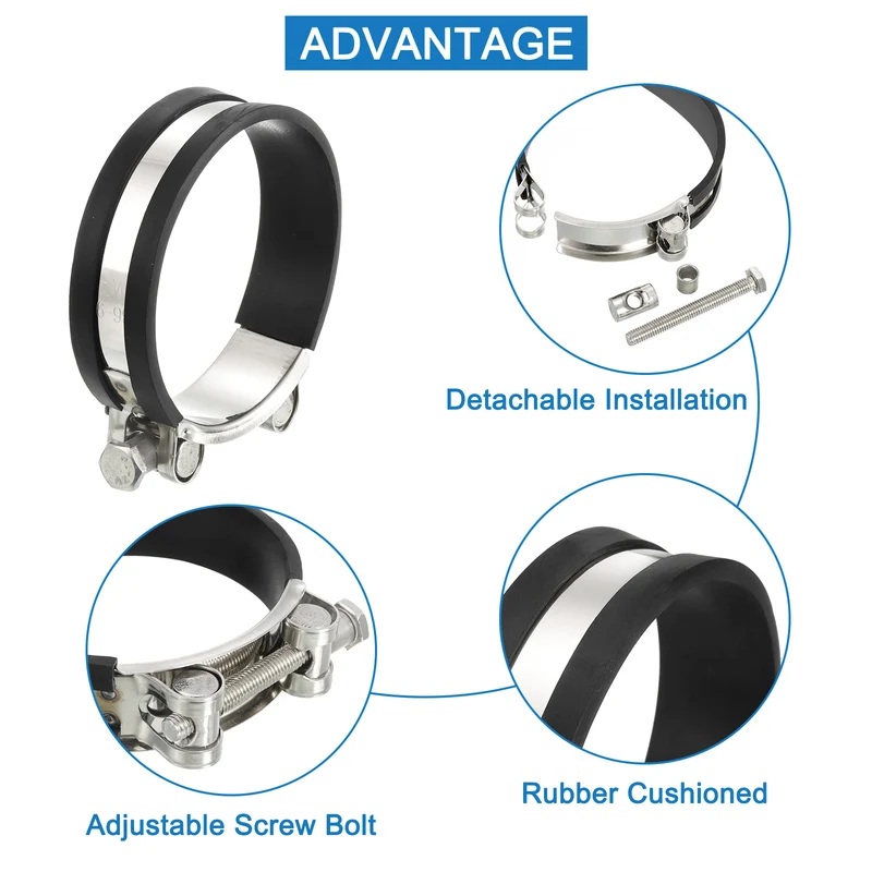 T-Bolt Hose Clamp 2Pcs 86-91mm Rubber Cushion Metal Intake Intercooler Clamps