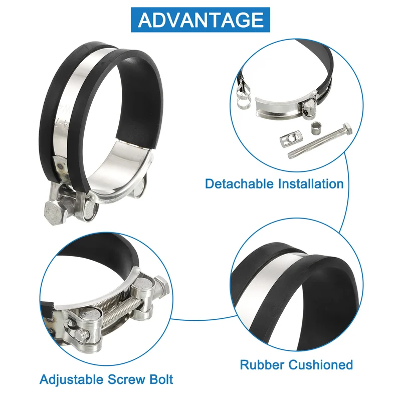 T-Bolt Hose Clamp 2Pcs 74-79mm Rubber Cushion Metal Intake Intercooler Clamps