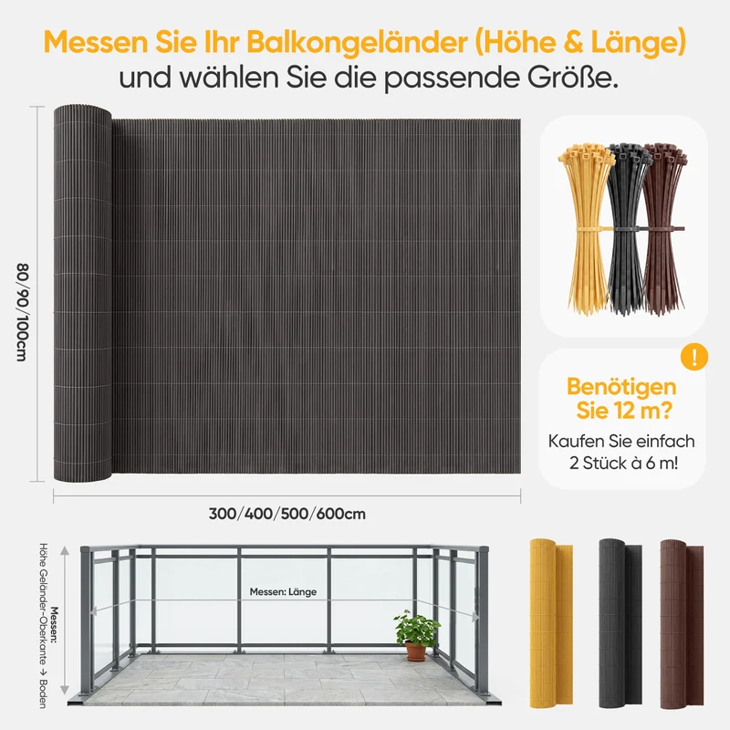 Sekey Balkon Sichtschutz in Dunkelgrau – Moderne Sichtschutzmatte in Holz-Optik, Wetterfest, Wasserdicht, UV-beständig & Schimmelfrei, Windschutz für Balkon, Garten & Terrasse inkl. Kabelbinder