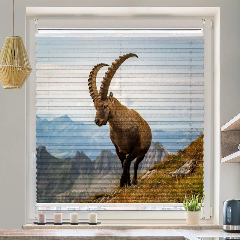 Wabenplissee Motiv "Steinbock Alpen Berge"