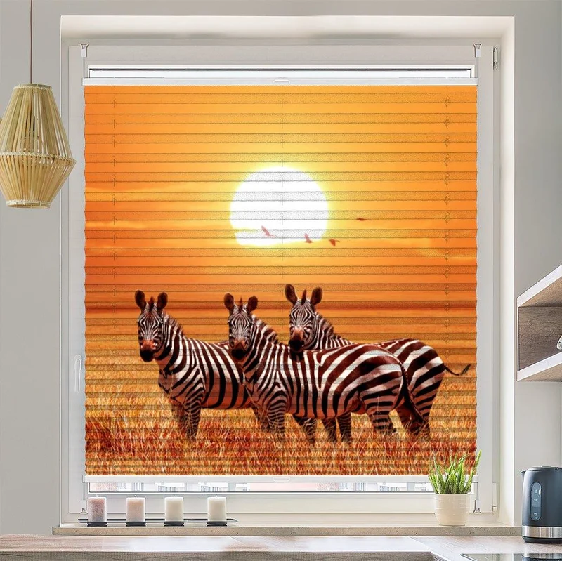 Wabenplissee Motiv "Zebra Sonne Afrika Savanne"