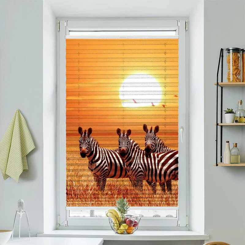 Wabenplissee Motiv "Zebra Sonne Afrika Savanne"