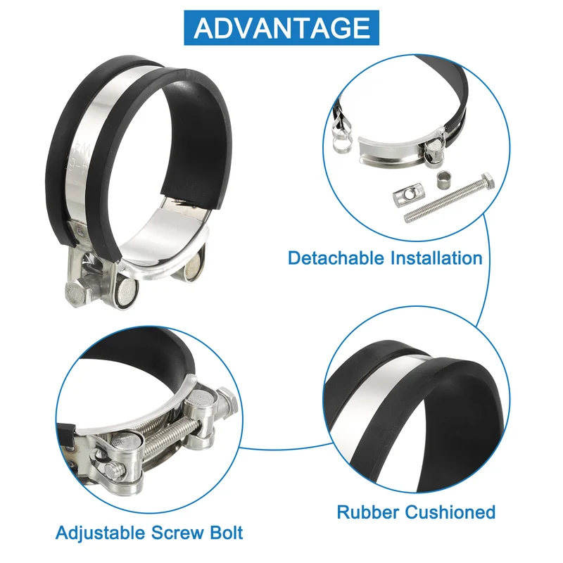 T-Bolt Hose Clamp 4Pcs 64-67mm Rubber Cushion Metal Intake Intercooler Clamps