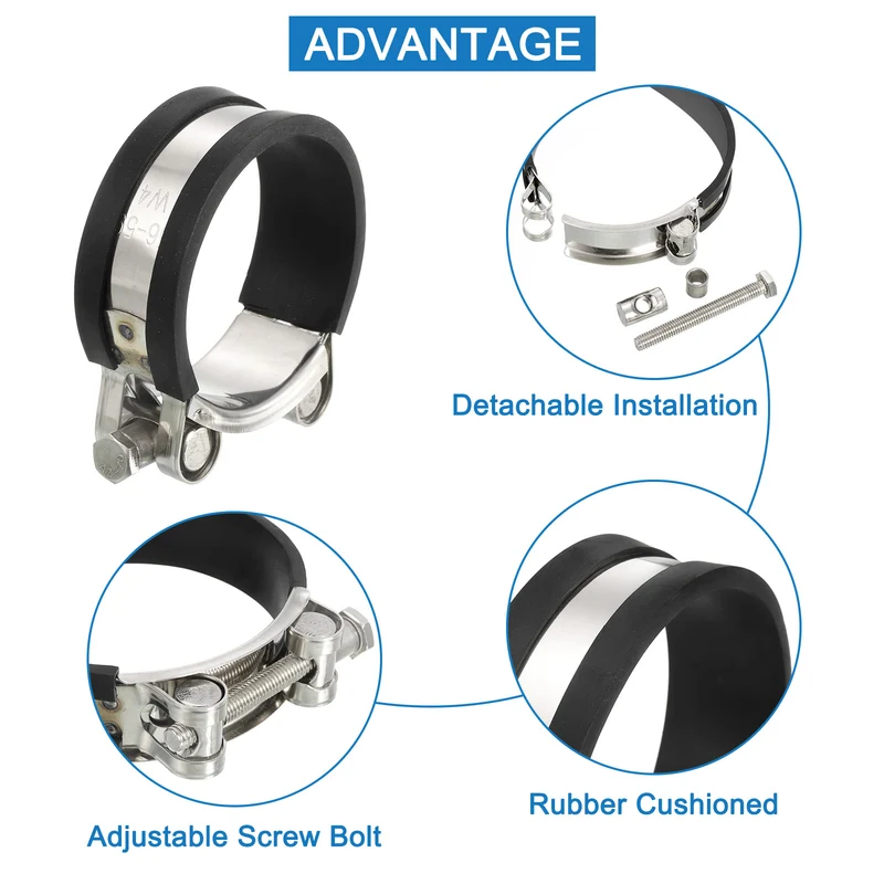 T-Bolt Hose Clamp 4Pcs 56-59mm Rubber Cushion Metal Intake Intercooler Clamps