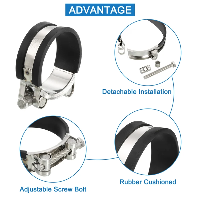 T-Bolt Hose Clamp 4Pcs 52-55mm Rubber Cushion Metal Intake Intercooler Clamps
