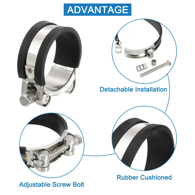 T-Bolt Hose Clamp 4Pcs 48-51mm Rubber Cushion Metal Intake Intercooler Clamps