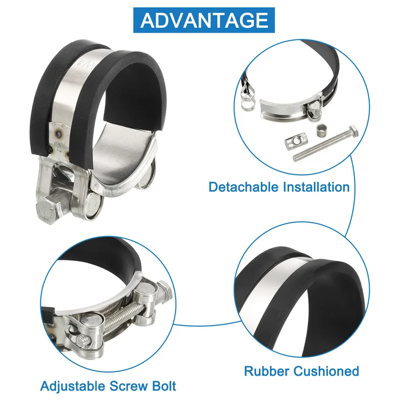 T-Bolt Hose Clamp 4Pcs 44-47mm Rubber Cushion Metal Intake Intercooler Clamps