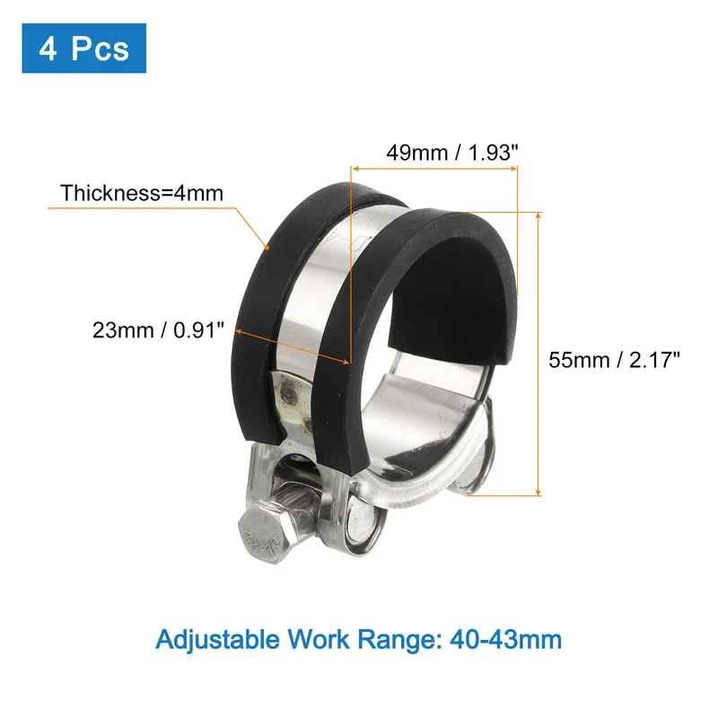 T-Bolt Hose Clamp 4Pcs 40-43mm Rubber Cushion Metal Intake Intercooler Clamps