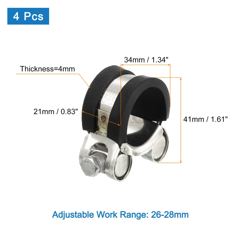 T-Bolt Hose Clamp 4Pcs 26-28mm Rubber Cushion Metal Intake Intercooler Clamps