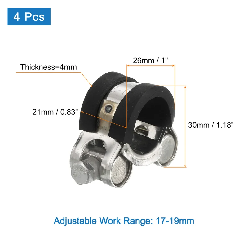 T-Bolt Hose Clamp 4Pcs 17-19mm Rubber Cushion Metal Intake Intercooler Clamps