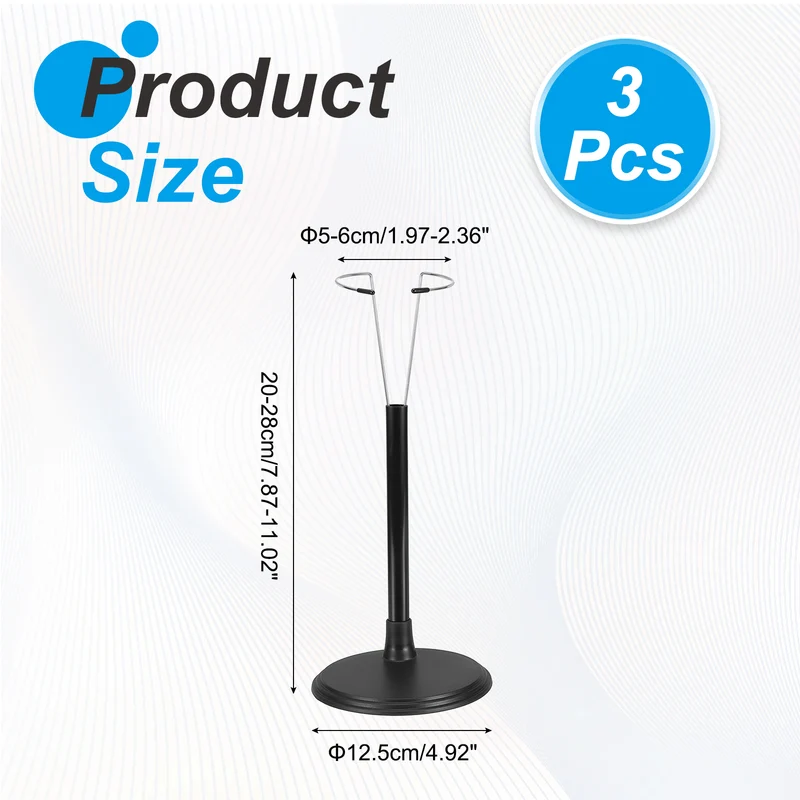 Fits Fashion Doll Adjustable Doll Stand Waist 2" - 2.4"(Black, 3pcs)