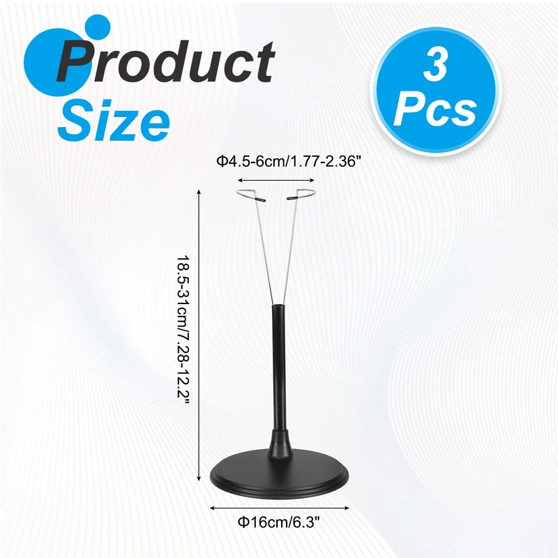 Fits 16 Inch Plush Doll Adjustable Stand Waist 1.8" - 2.4"(Black, 3pcs)