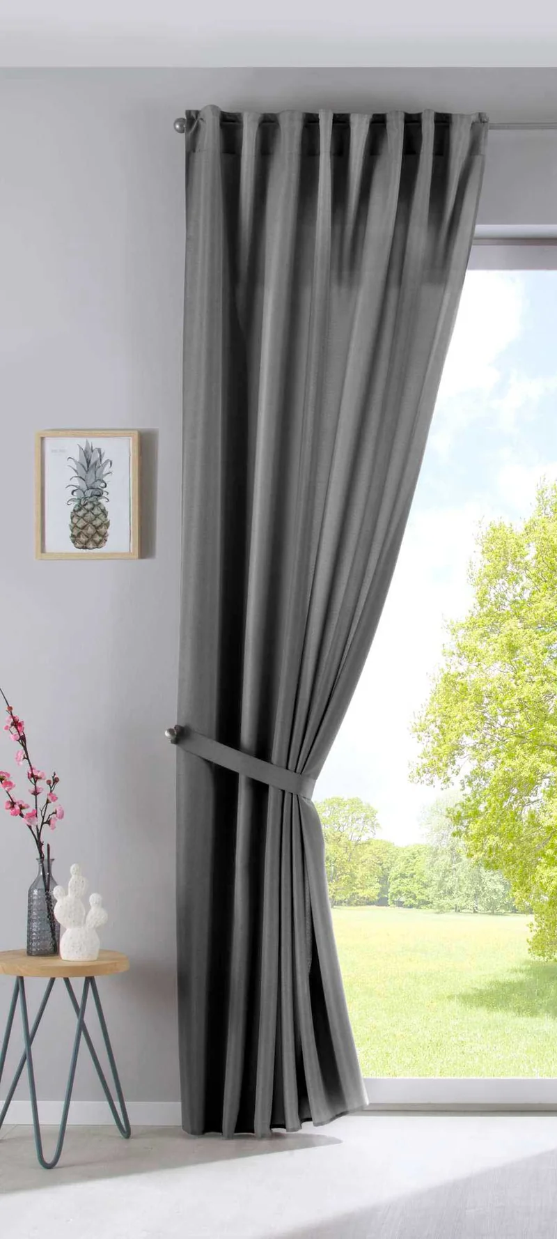 2er Set Vorhänge Verdeckte Schlaufen Cationic »JENA« Blickdicht Leinen Optik Gardinen Meliert Gardinenband mit Raffhalter 2019037-2