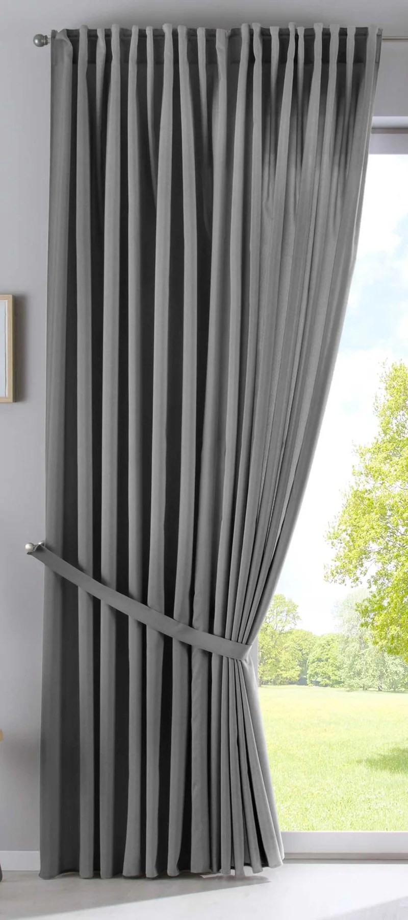 2er Set Vorhänge Verdeckte Schlaufen Cationic »JENA« Blickdicht Leinen Optik Gardinen Meliert Gardinenband mit Raffhalter 2019037-2