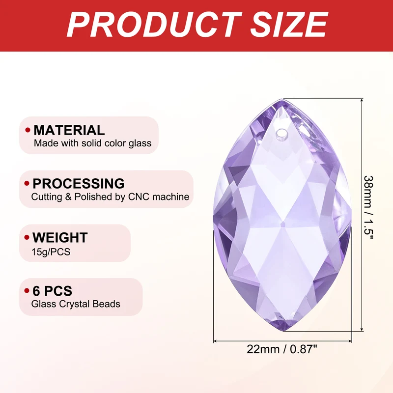 K9 Crystal Pendants Oval Beads, 6 Pack 38mm, Light Purple