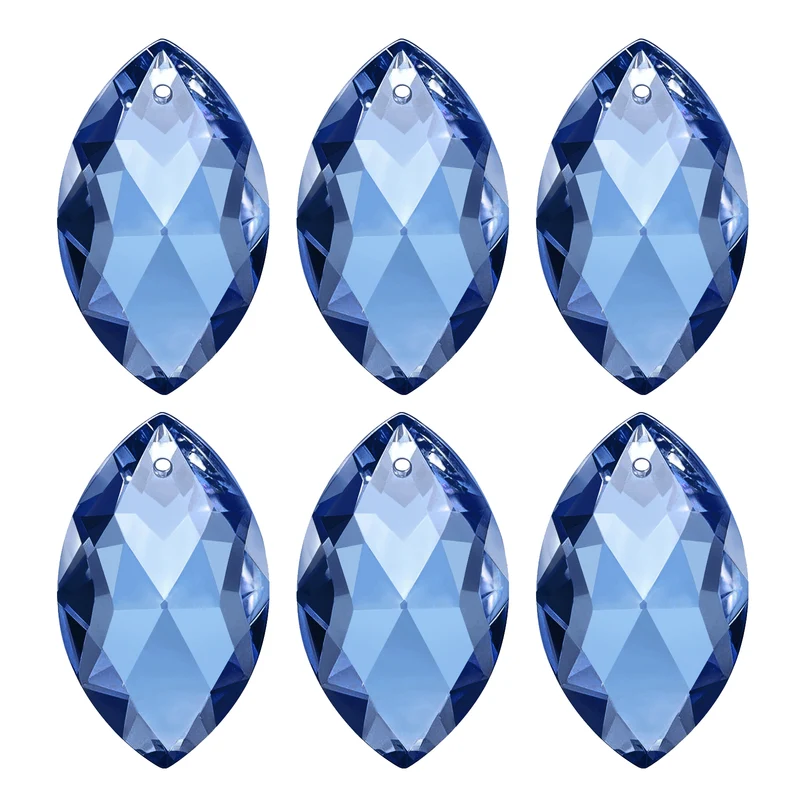 6Pack K9 Crystal Pendants Oval Beads 38mm Blue