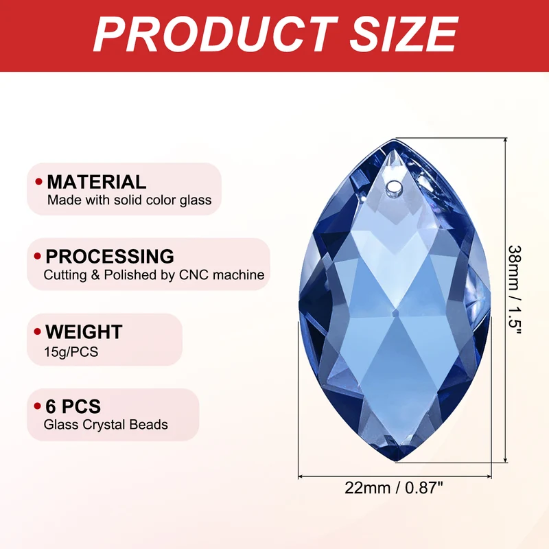 6Pack K9 Crystal Pendants Oval Beads 38mm Blue