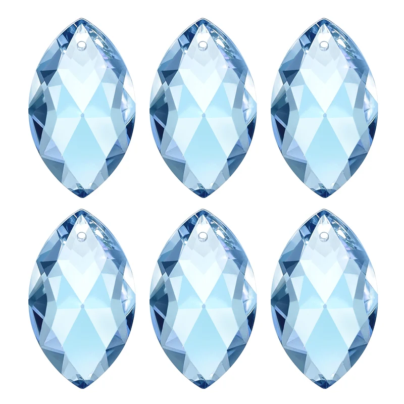 6 x K9 Crystal Pendants Oval Beads 38mm Light Blue