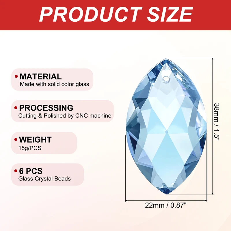 6 x K9 Crystal Pendants Oval Beads 38mm Light Blue