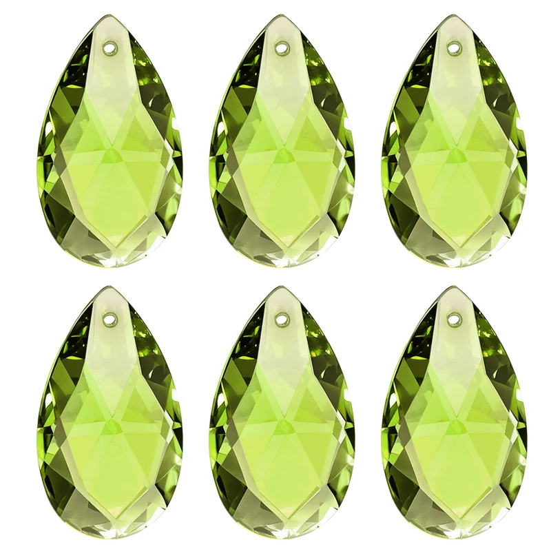 K9 Crystal Pendants Teardrop Beads, 6 Pack 38mm Chandelier, Olive Green