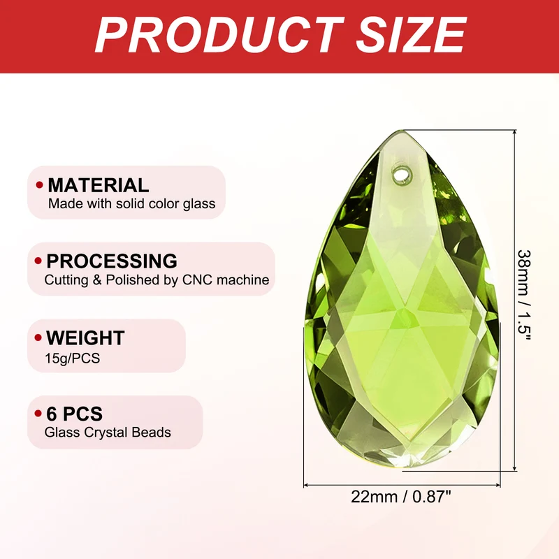 K9 Crystal Pendants Teardrop Beads, 6 Pack 38mm Chandelier, Olive Green
