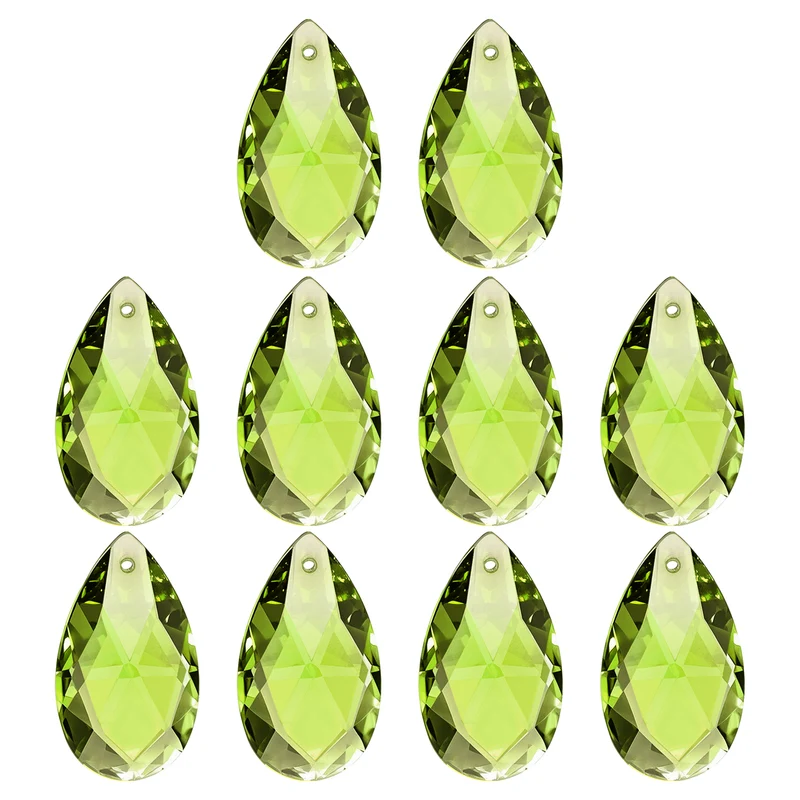 K9 Crystal Pendants Teardrop Beads, 10 Pack 38mm Chandelier, Olive Green