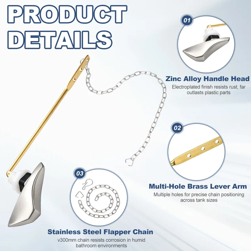 2Pcs Toilet Handle Replacement Kit Front Mount, 205mm Lever, Brushed Nickel