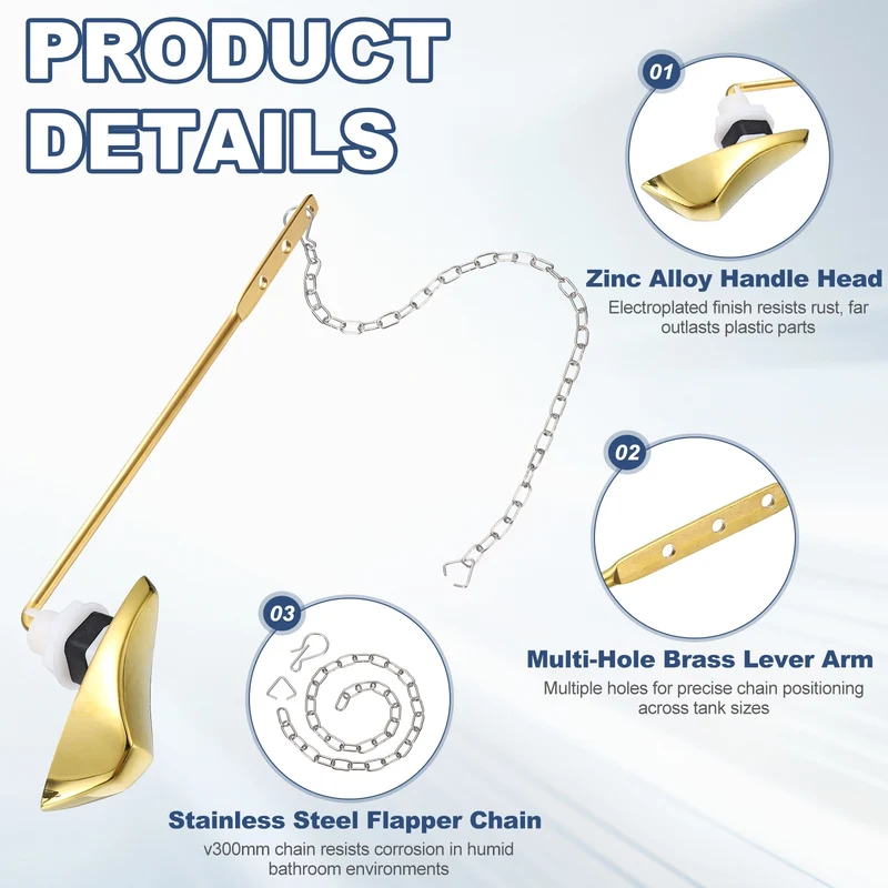 Toilet Handle Replacement Kit Front Mount, 205mm Lever, Gold