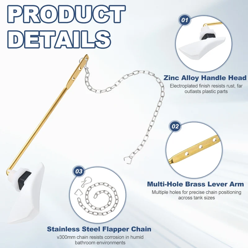 2Pcs Toilet Handle Replacement Kit Front Mount, 205mm Lever, White