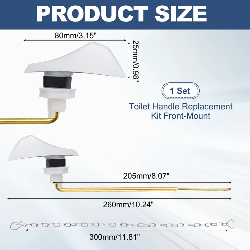 Toilet Handle Replacement Kit Front Mount, 205mm Lever, White