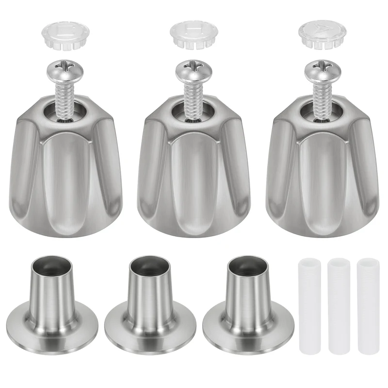 1 Set Bathtub Faucet Handle 2.36"x2" Silver Zinc Alloy with Screw Brushed Finish