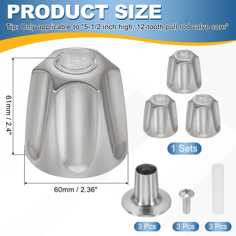 1 Set Bathtub Faucet Handle 2.36"x2" Silver Zinc Alloy with Screw Brushed Finish