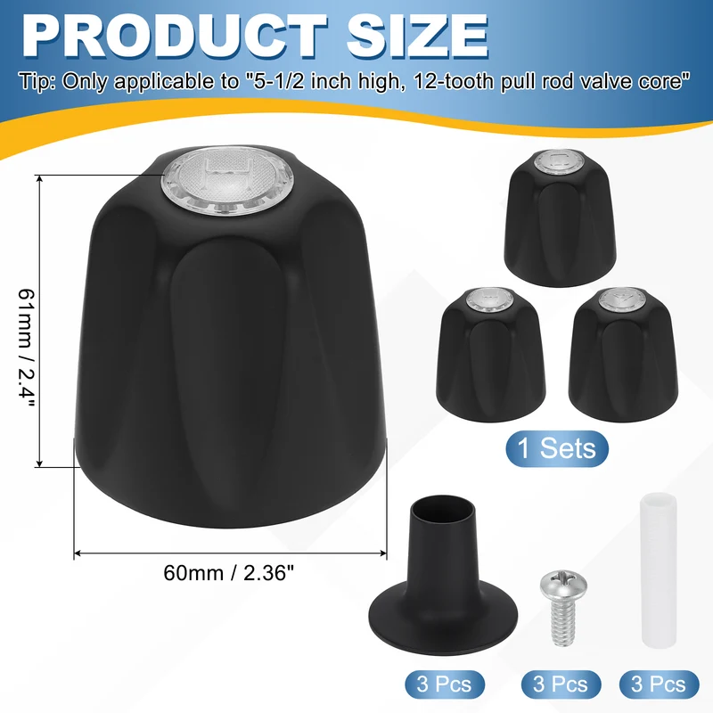 1 Set Bathtub Faucet Handle 2.36"x2" Black Zinc Alloy with Screw