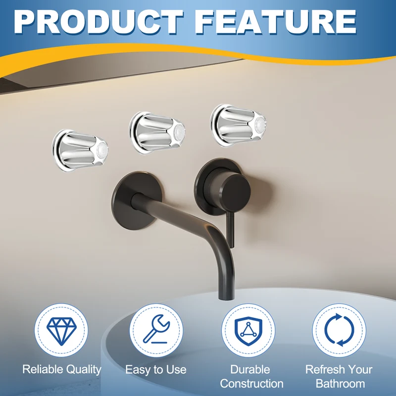 1 Set Bathtub Faucet Handle 2.36"x2" Black Zinc Alloy with Screw