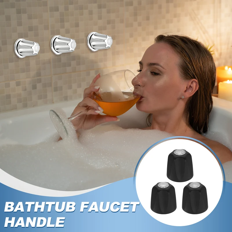 1 Set Bathtub Faucet Handle 2.36"x2" Black Zinc Alloy with Screw