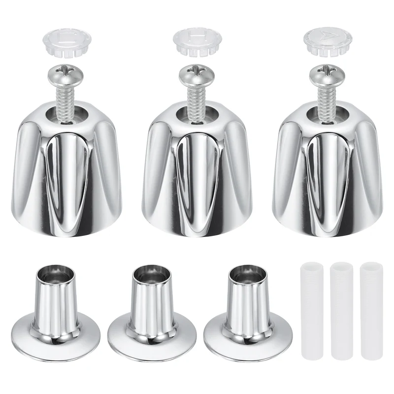 1 Set Bathtub Faucet Handle 2.36"x2" Silver Zinc Alloy with Screw