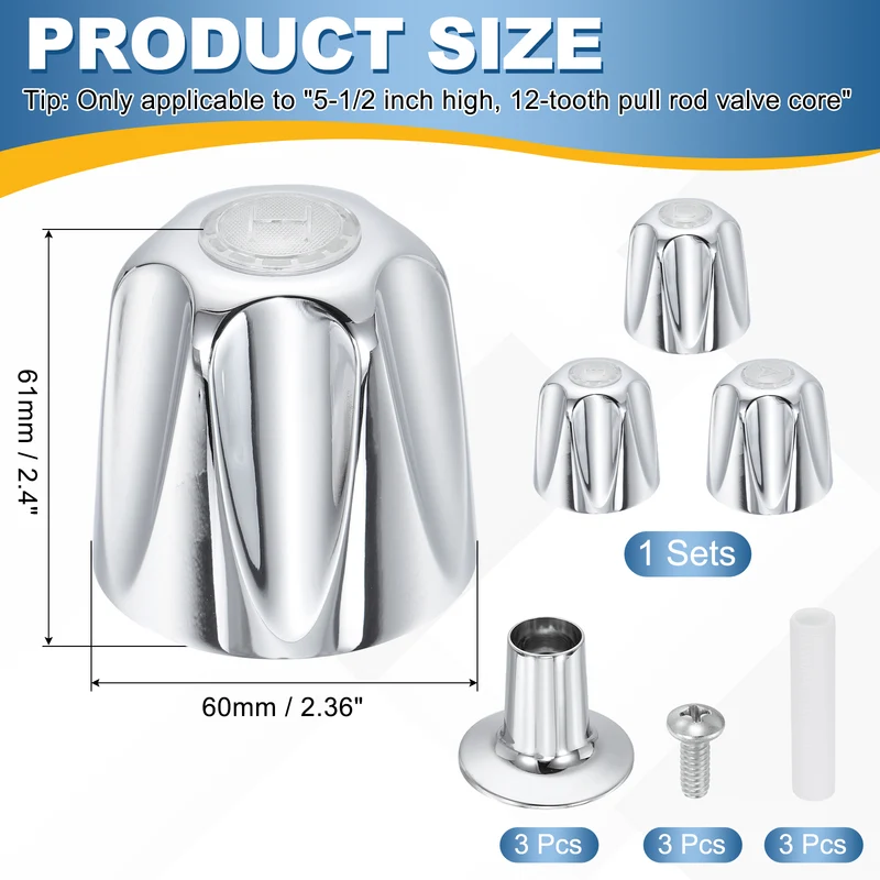 1 Set Bathtub Faucet Handle 2.36"x2" Silver Zinc Alloy with Screw