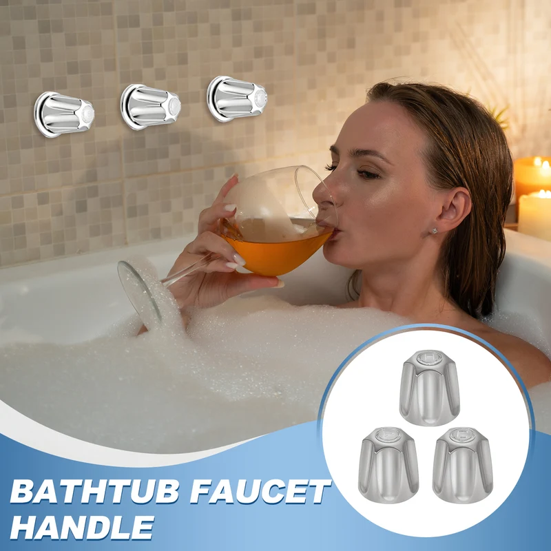 1 Set Bathtub Faucet Handle 2.36"x2" Silver Zinc Alloy Brushed Finish