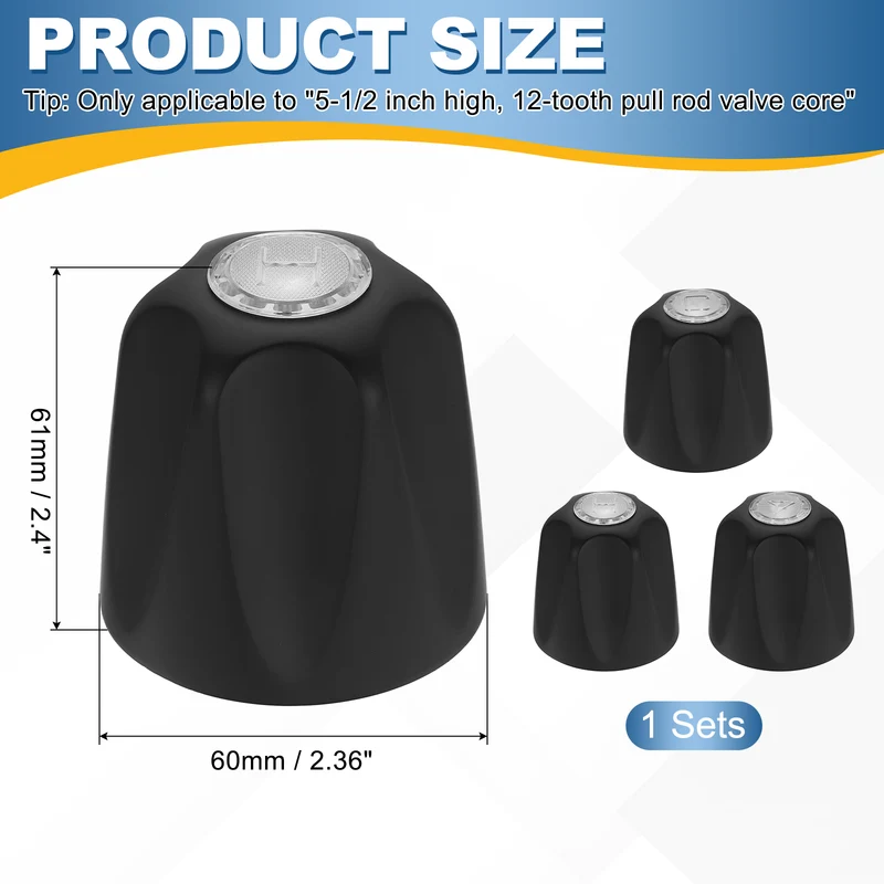1 Set Bathtub Faucet Handle 2.36"x2" Black Zinc Alloy