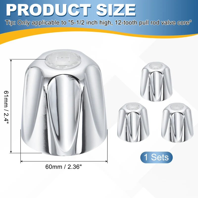 1 Set Bathtub Faucet Handle 2.36"x2" Silver Zinc Alloy