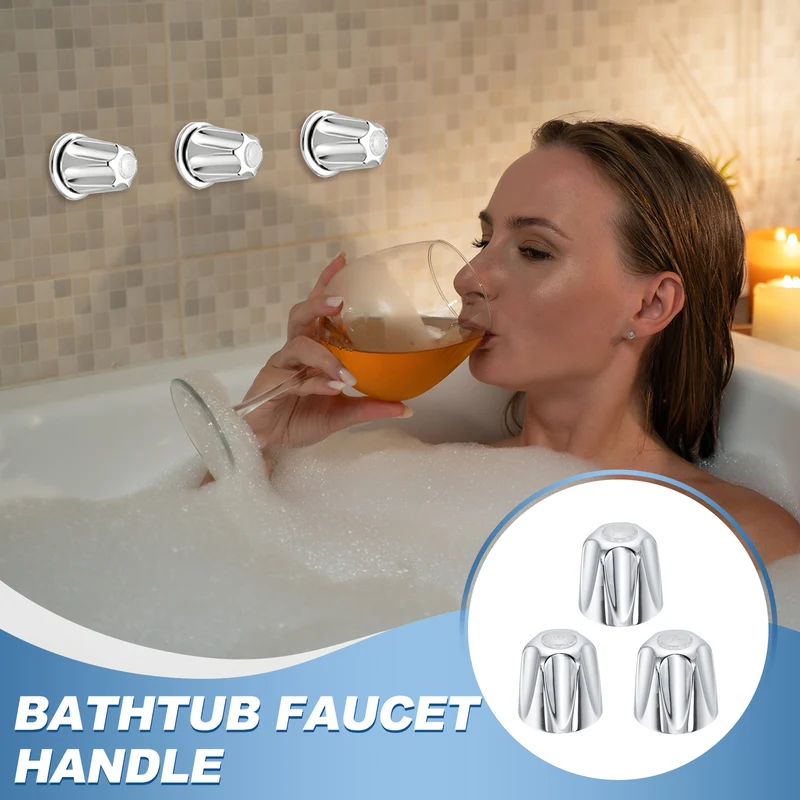 1 Set Bathtub Faucet Handle 2.36"x2" Silver Zinc Alloy