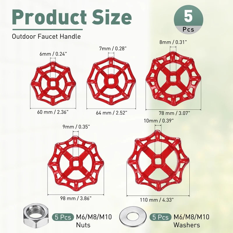 1 Set Outdoor Faucet Handle, 10x10/9x9/8x8/7x7/6x6mm Spigot Handles, Red