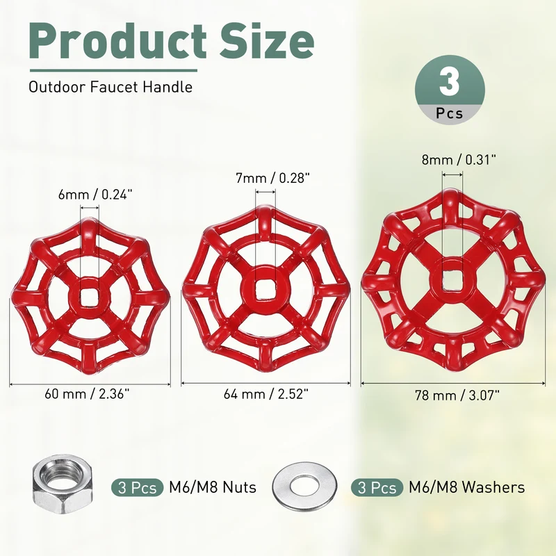 1 Set Outdoor Faucet Handle, 8x8/7x7/6x6mm Spigot Handles, Red