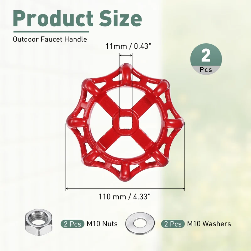 2 Set Outdoor Faucet Handle, 11x11mm Spigot Handle, Red