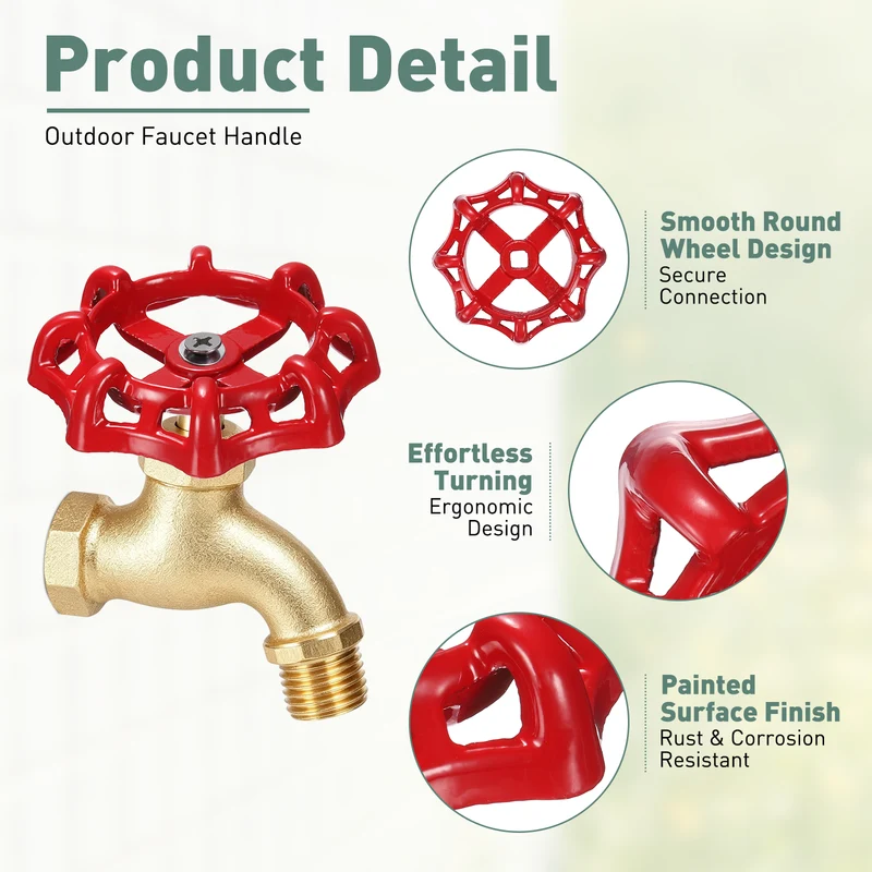 2 Set Outdoor Faucet Handle, 10x10mm Spigot Handle, Red